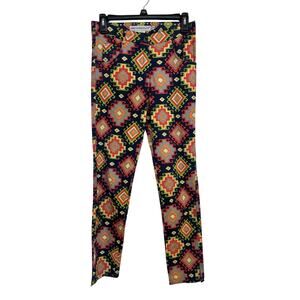 Gretchen Scott Vibrant Aztec Geometric Gripeless Slim Pants Small Stretch